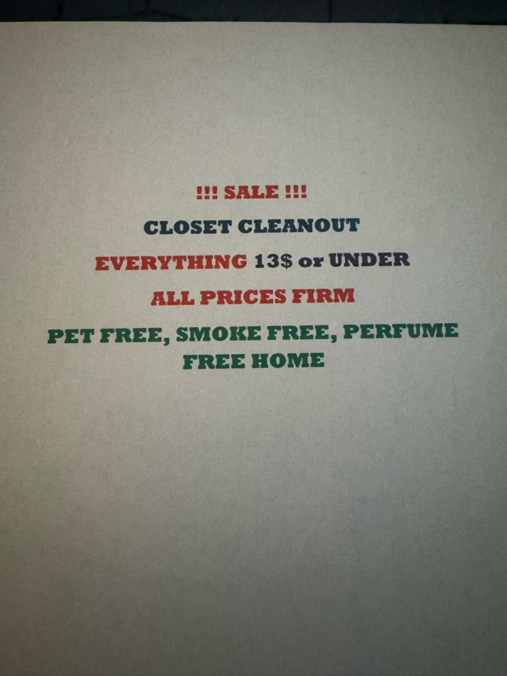 Closet Cleanout Sale Sign for my closet sale
